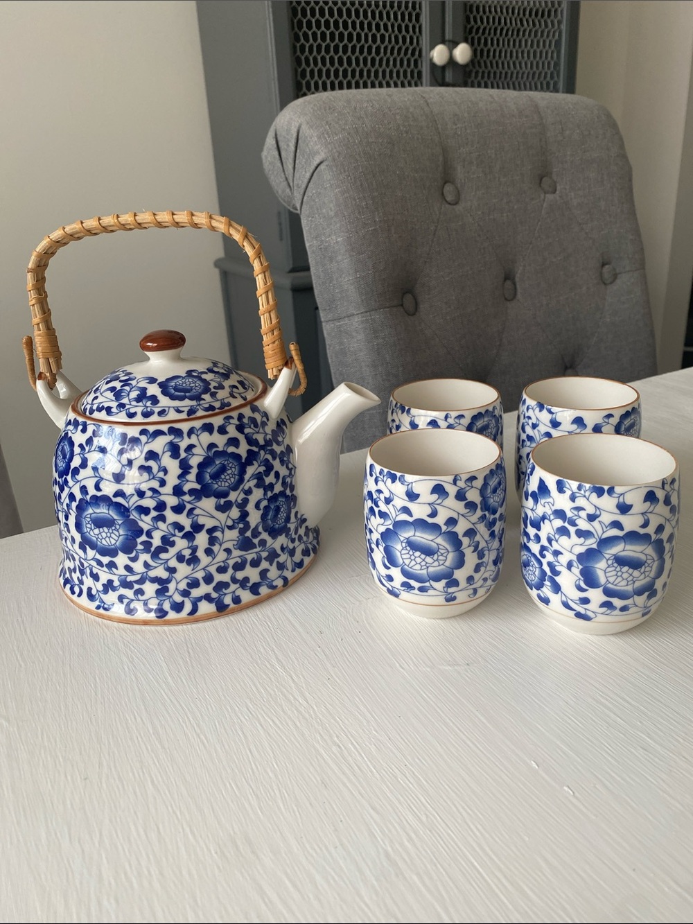 Vintage Fine China Blue & White Floral Pr Tea Set Cottagecore Fairy Glam